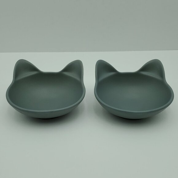 Every Yay Other - Every Yay Dining In Cat Bowls Gray Stoneware Cat Head Shaped Food Water Dishes